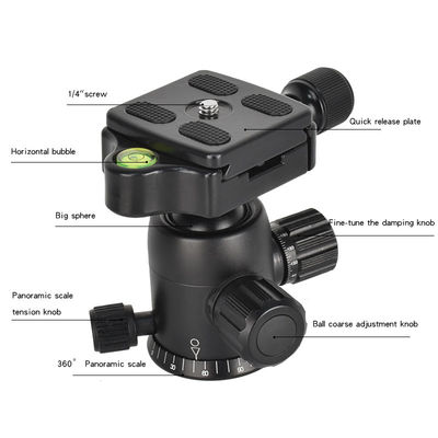Professional Metal 360 องศา Rotating Panoramic Ball Head with 1/4 นิ้ว Quick Release Plate and Bubble Level, up to 10KG